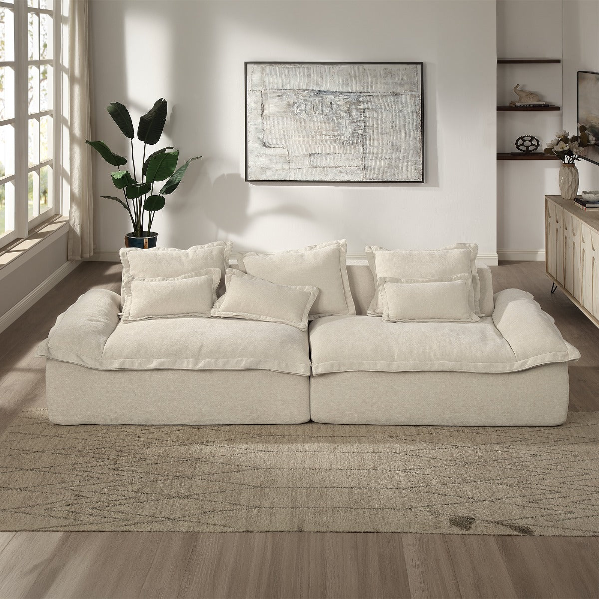 Jesse Beige Oversized Sofa W/6 Pillows