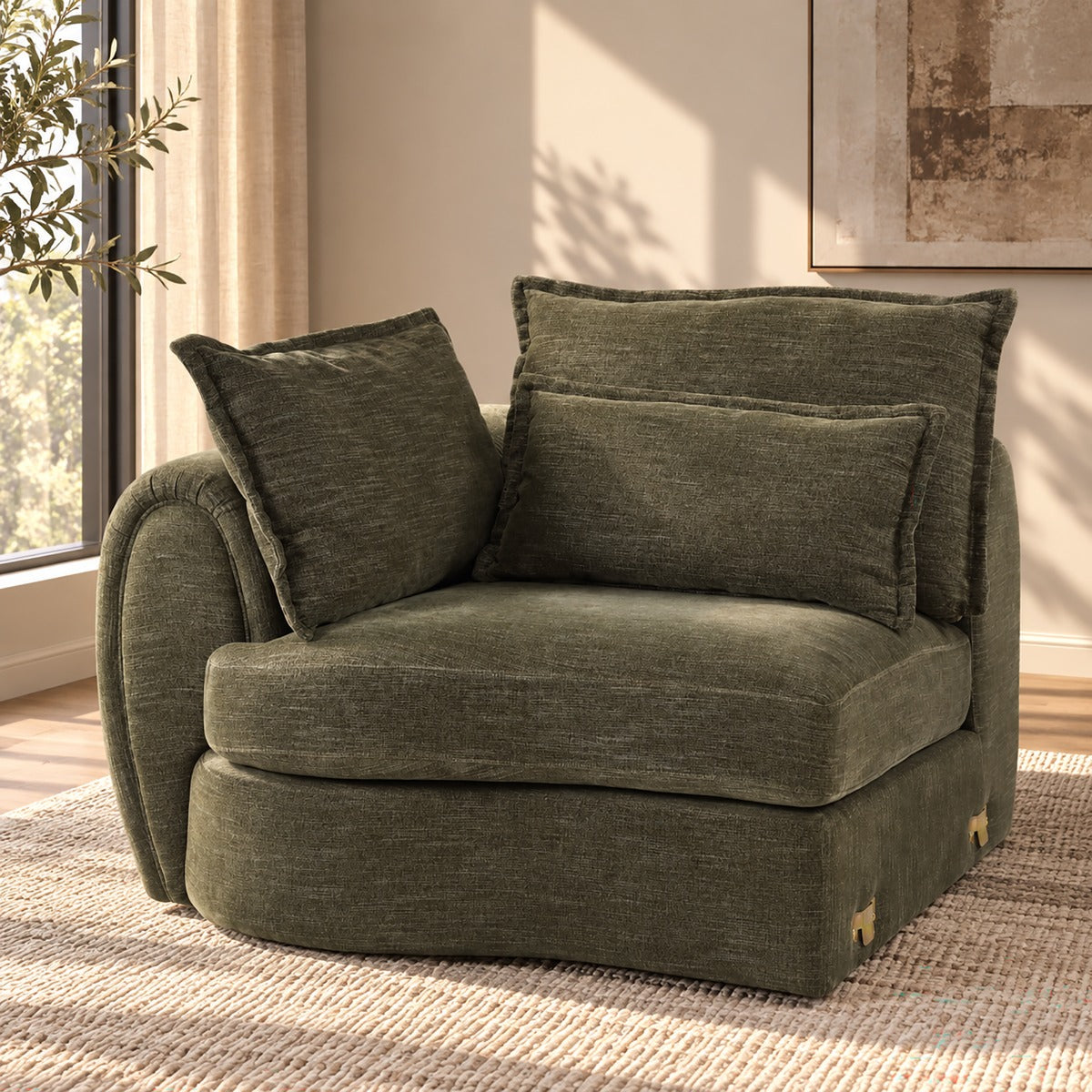 Leighton Green Modular - Left Facing Arm Chair W/3 Pillows