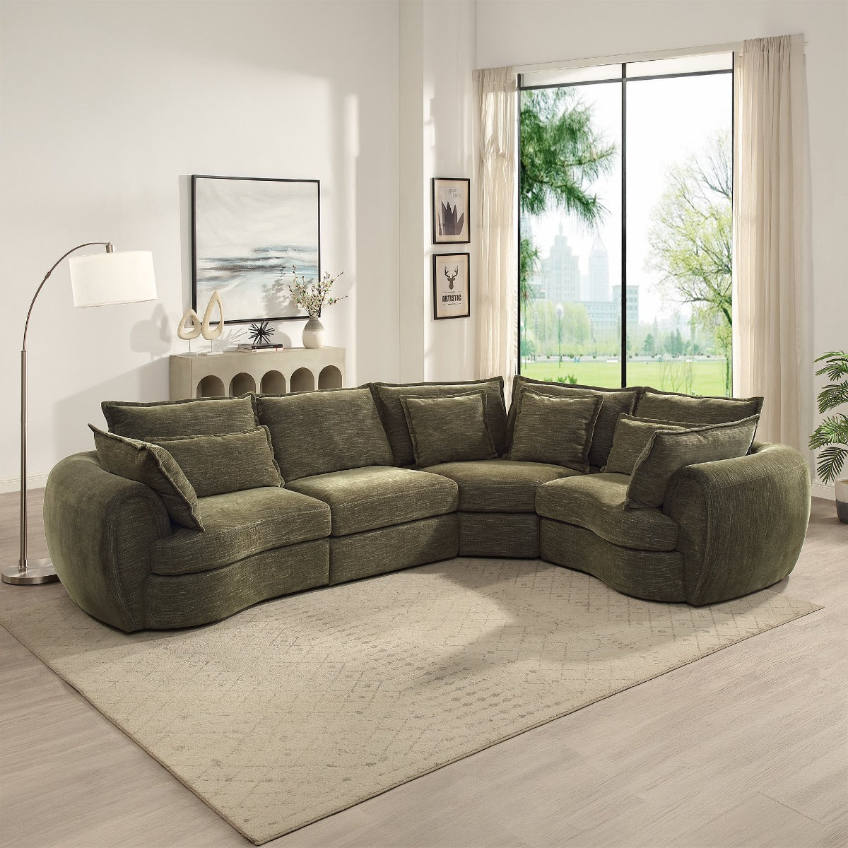 Leighton Green Modular - Right Facing Arm Chair W/3 Pillows