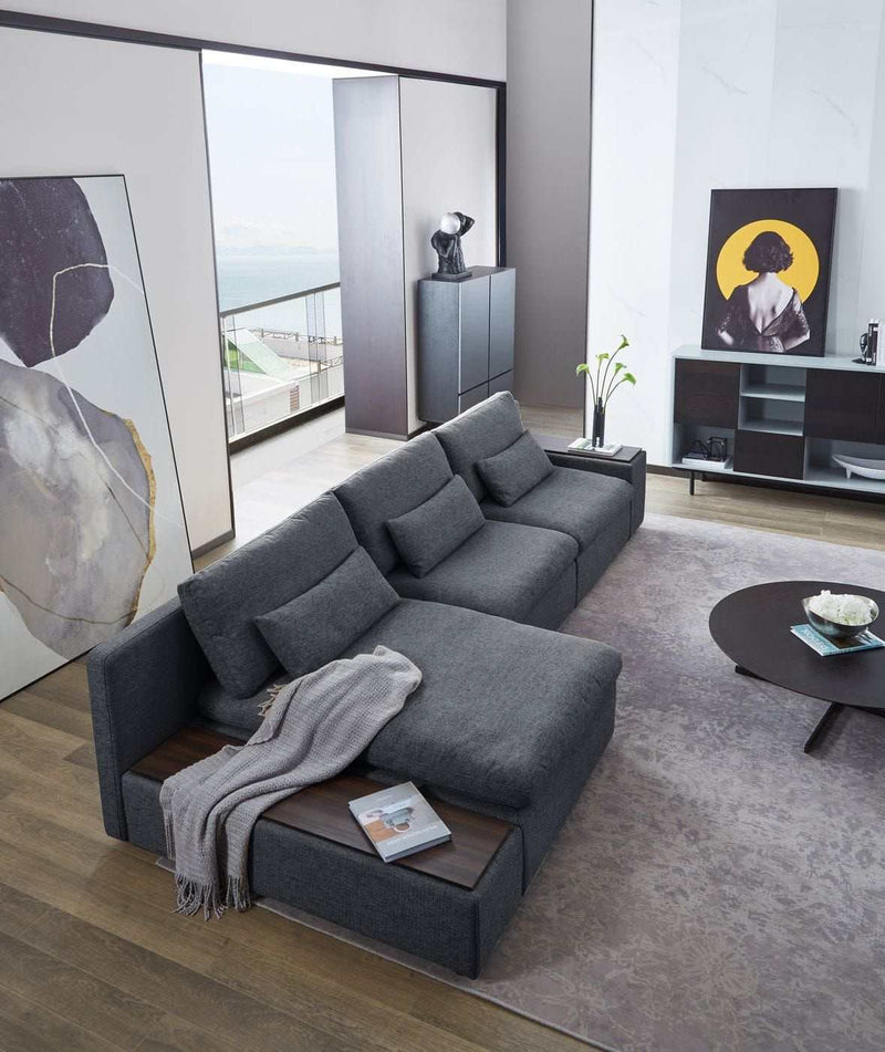 Divani Casa Paseo Charcoal Modular Sectional Sofa w/ Console Create your own Style - Ornate Home