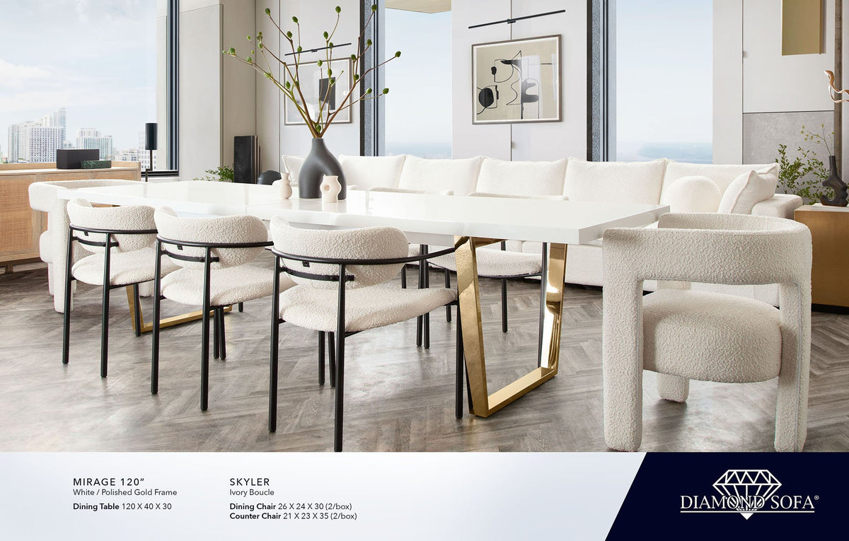 Mirage White 120" Lacquer Dining Table - Ornate Home