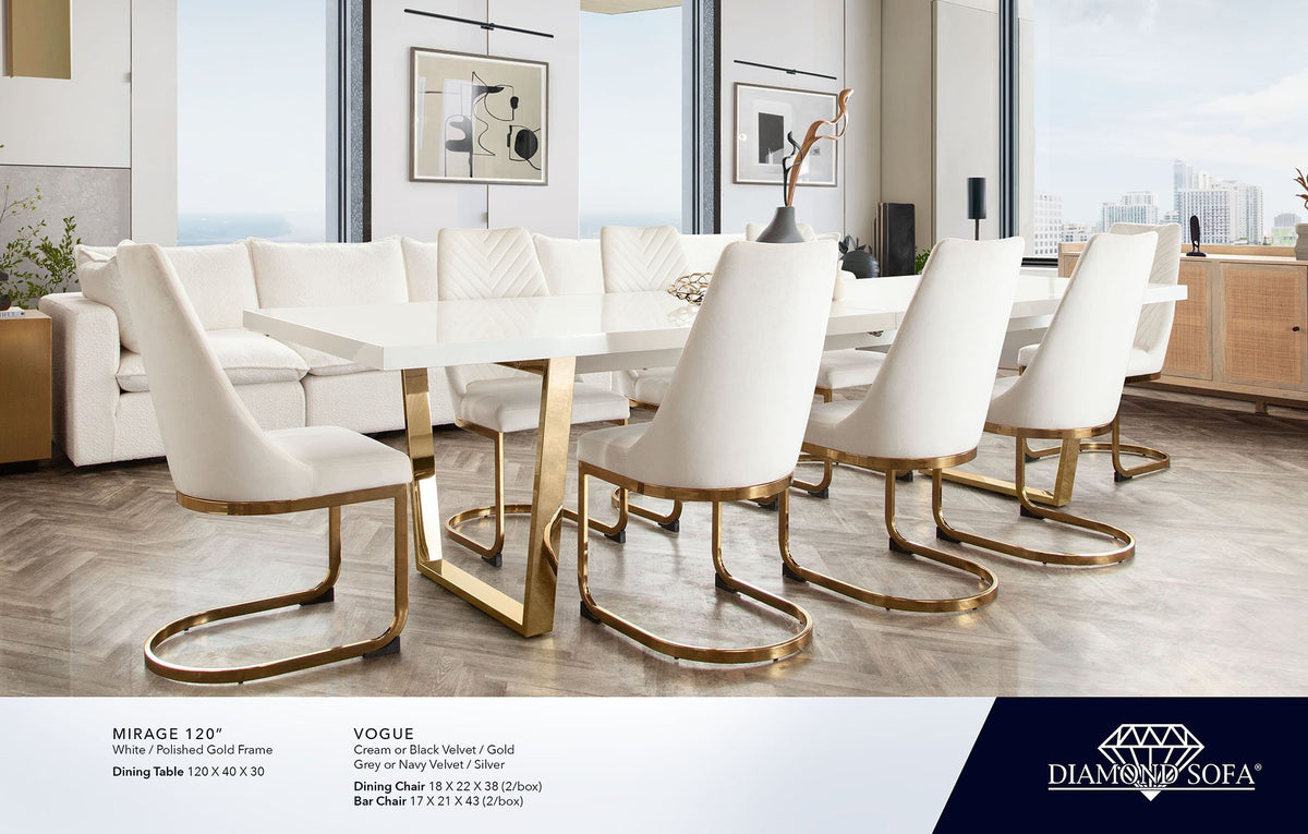 Vogue Cream/Gold Velvet Dining Chair (Set of 2) - Ornate Home