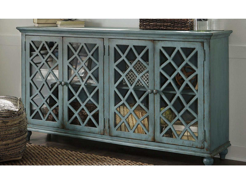 (Online Special Price) Mirimyn Antique Teal Accent Cabinet w/ 4 Door - Ornate Home