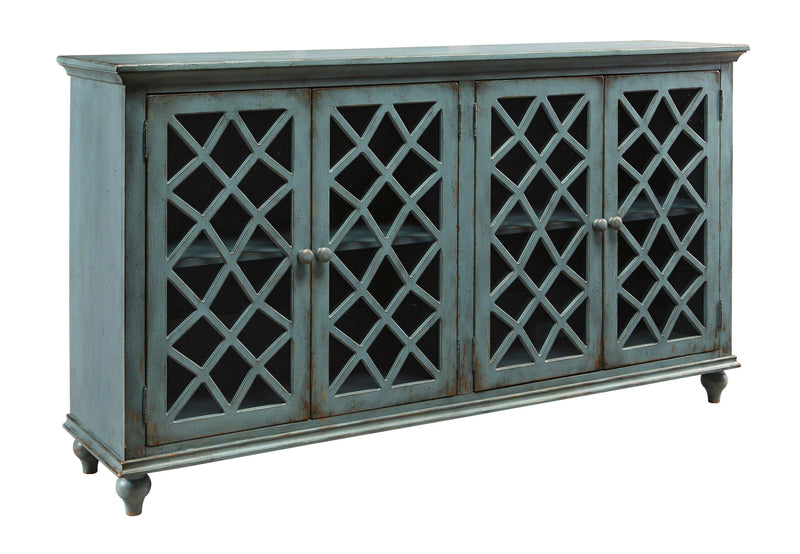 (Online Special Price) Mirimyn Antique Teal Accent Cabinet w/ 4 Door - Ornate Home