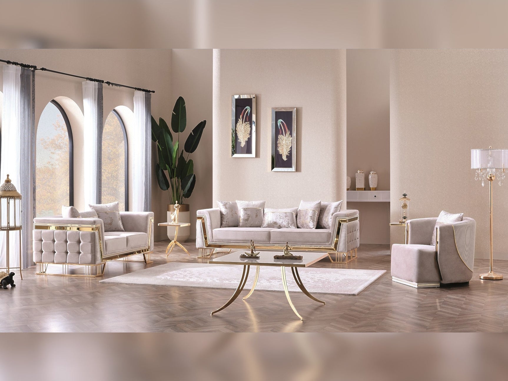 Munich Cream 3-pieces (Sofa & Loveseat & Chair) Living Room Set