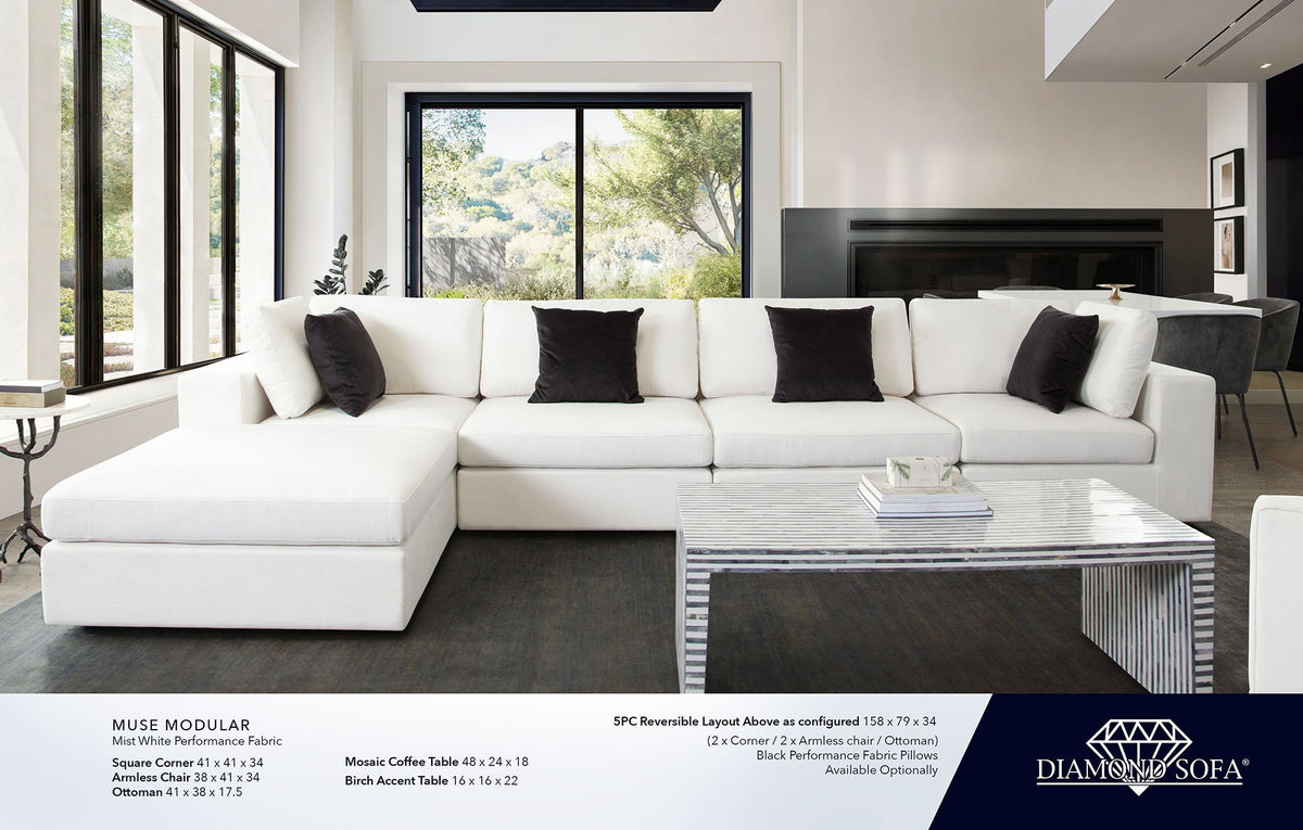 Muse White Performance Fabric Reversible 4-Pc Sectional - Ornate Home