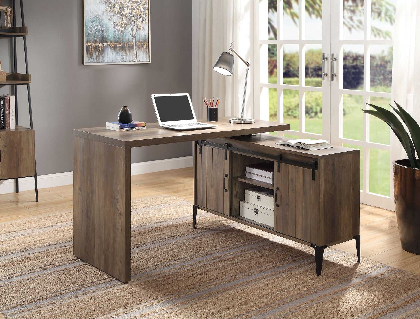 Zakwani Rustic Oak/Black Writing Desk