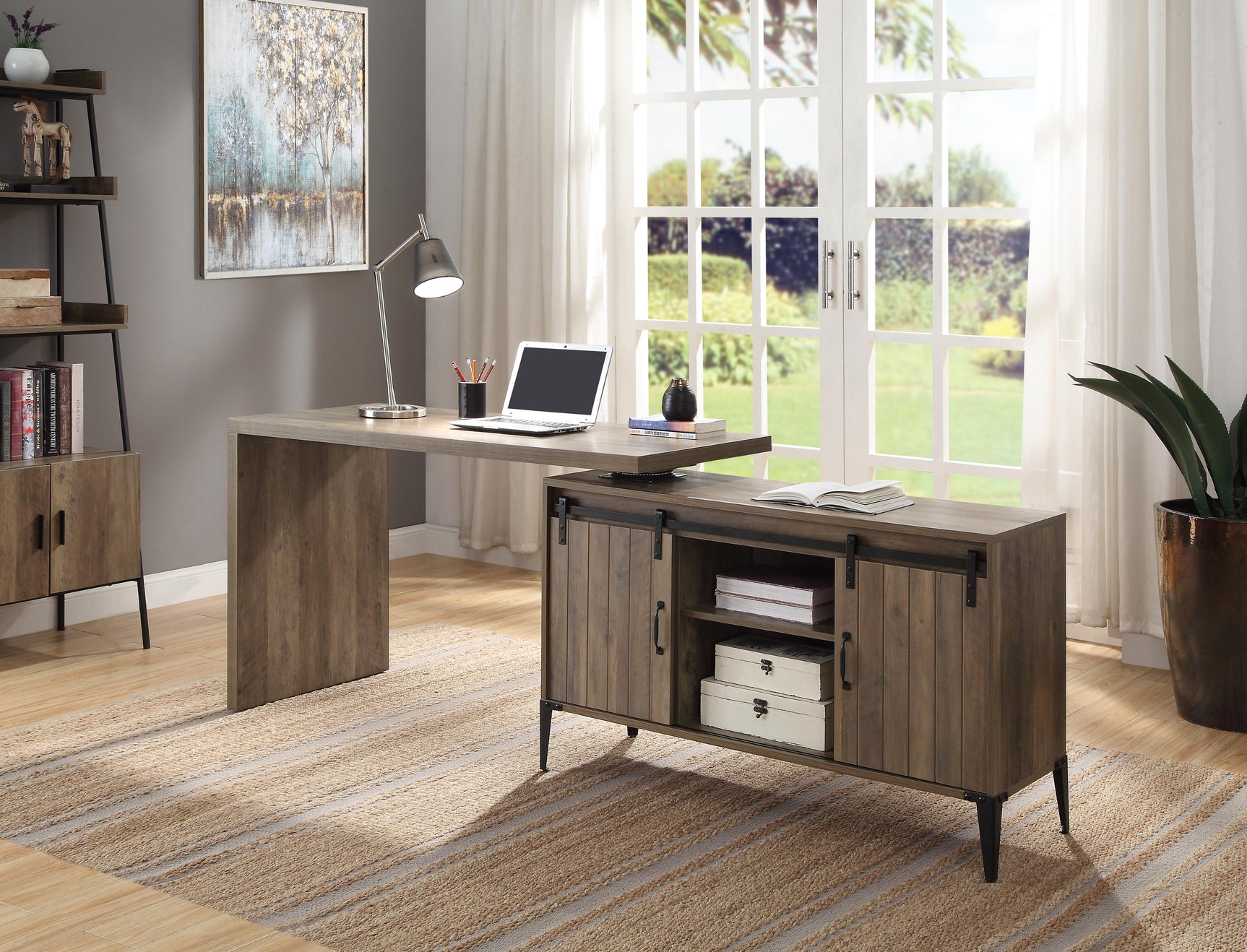 Zakwani Rustic Oak/Black Writing Desk