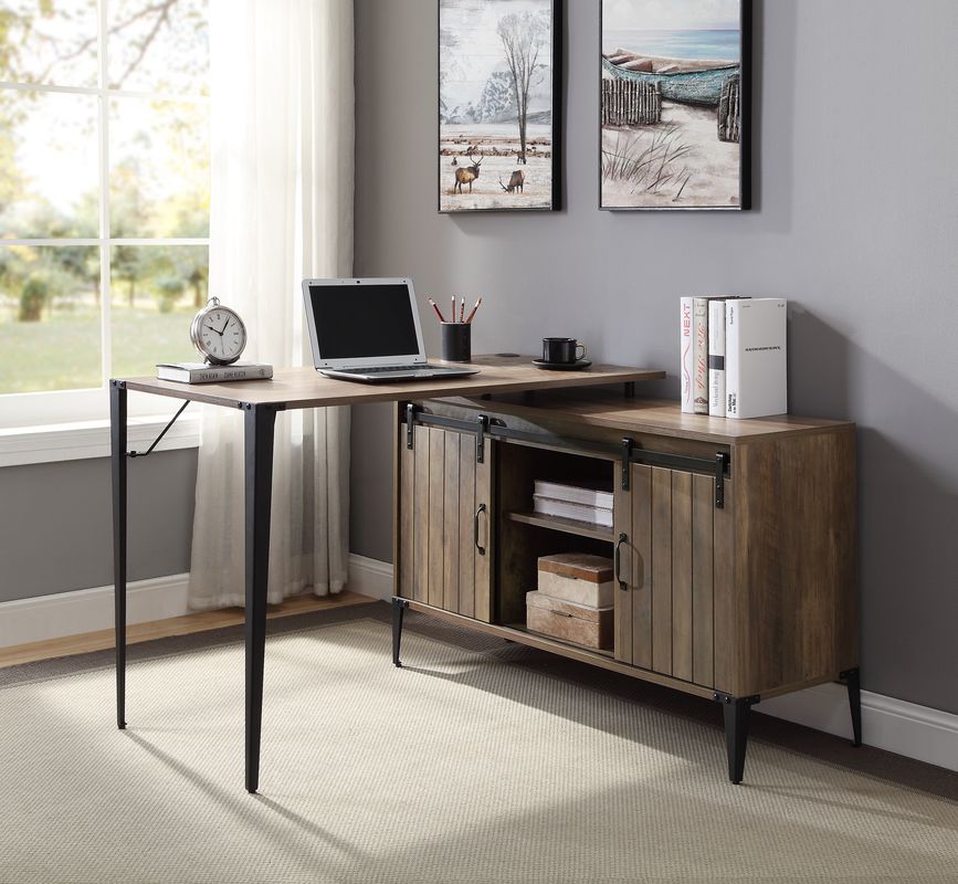 Zakwani Rustic Oak/Black Writing Desk w/ USB