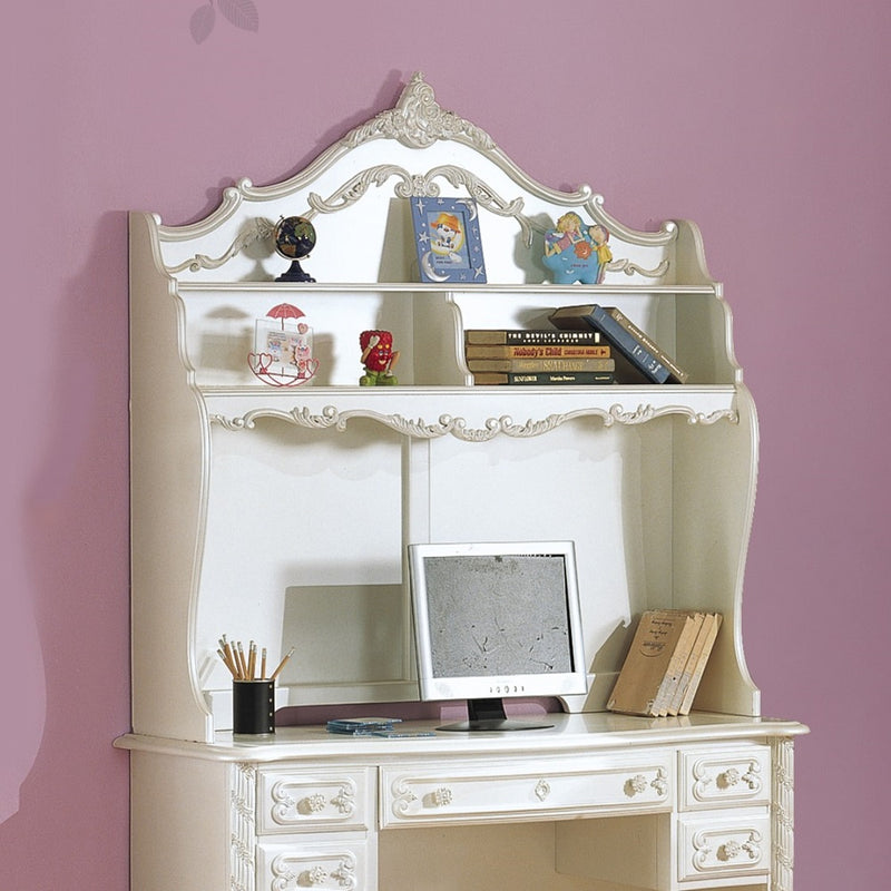 Pearl White Computer Desk Hutch - Ornate Home