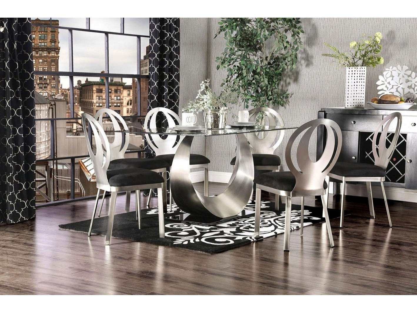 Orla Silver & Black 7pc Dining Room Set - Ornate Home