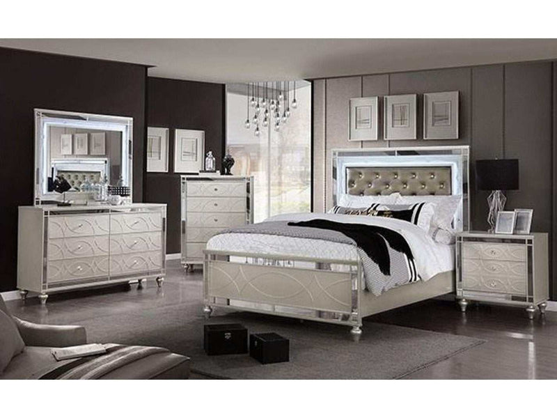 Manar Silver 5pc Queen Bedroom Set w/ 2 nightstands - Ornate Home
