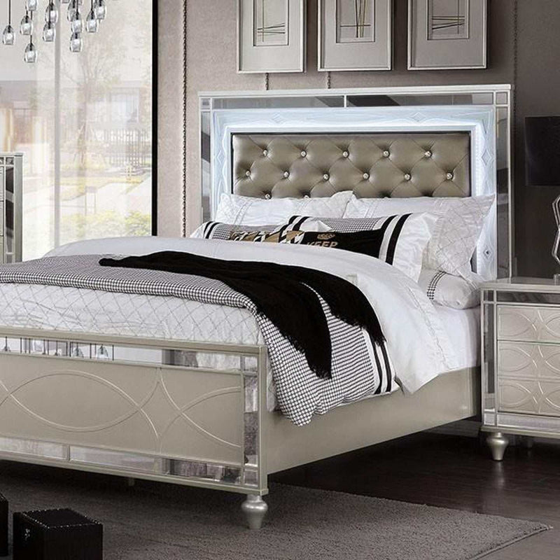 Manar Silver 5pc Queen Bedroom Set w/ 2 nightstands - Ornate Home