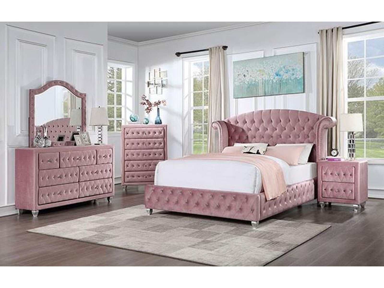 Zohar Pink 4pc Full Bedroom Set - Ornate Home