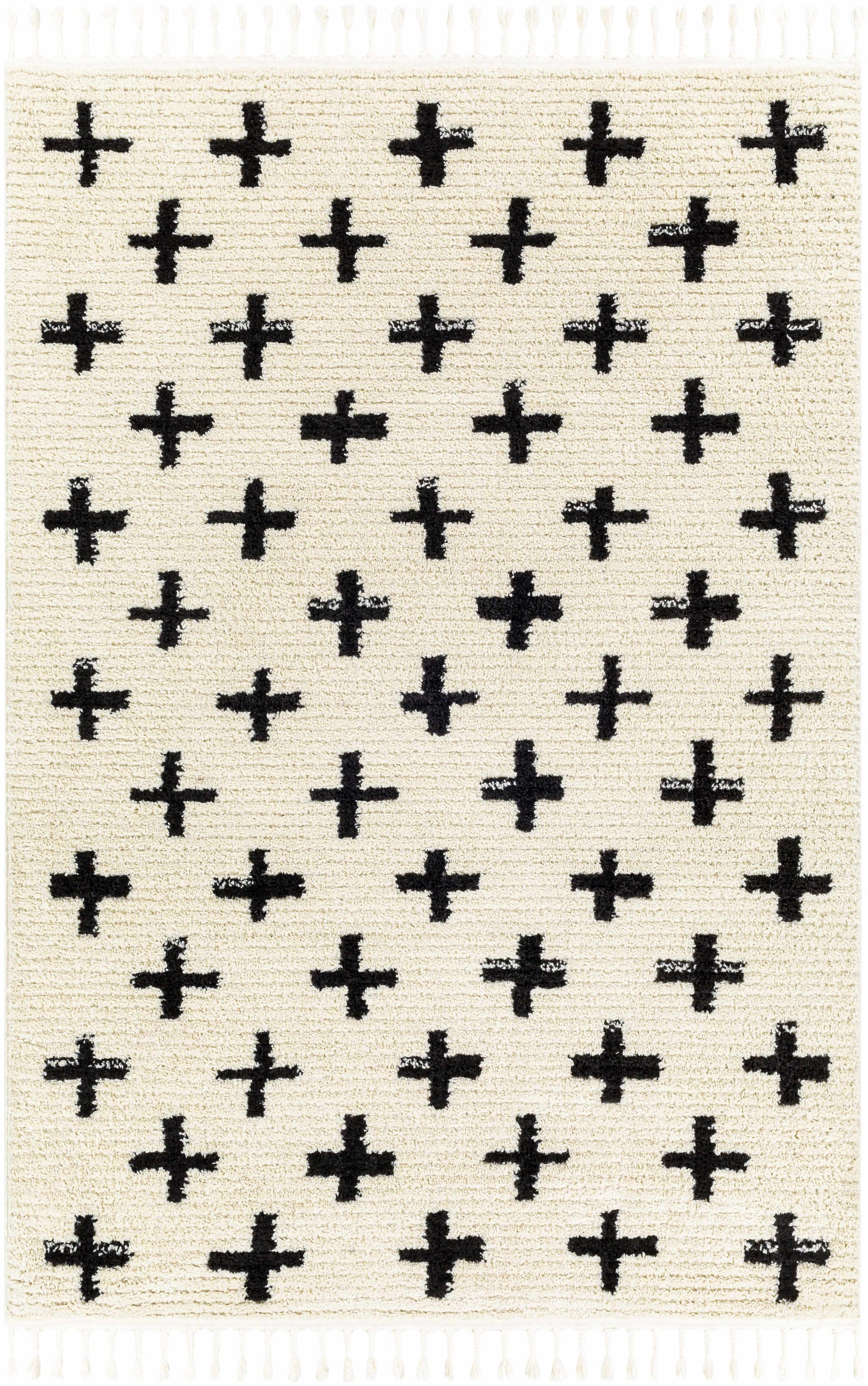 Anda Black on White Moroccan Plush Rug - Clearance
