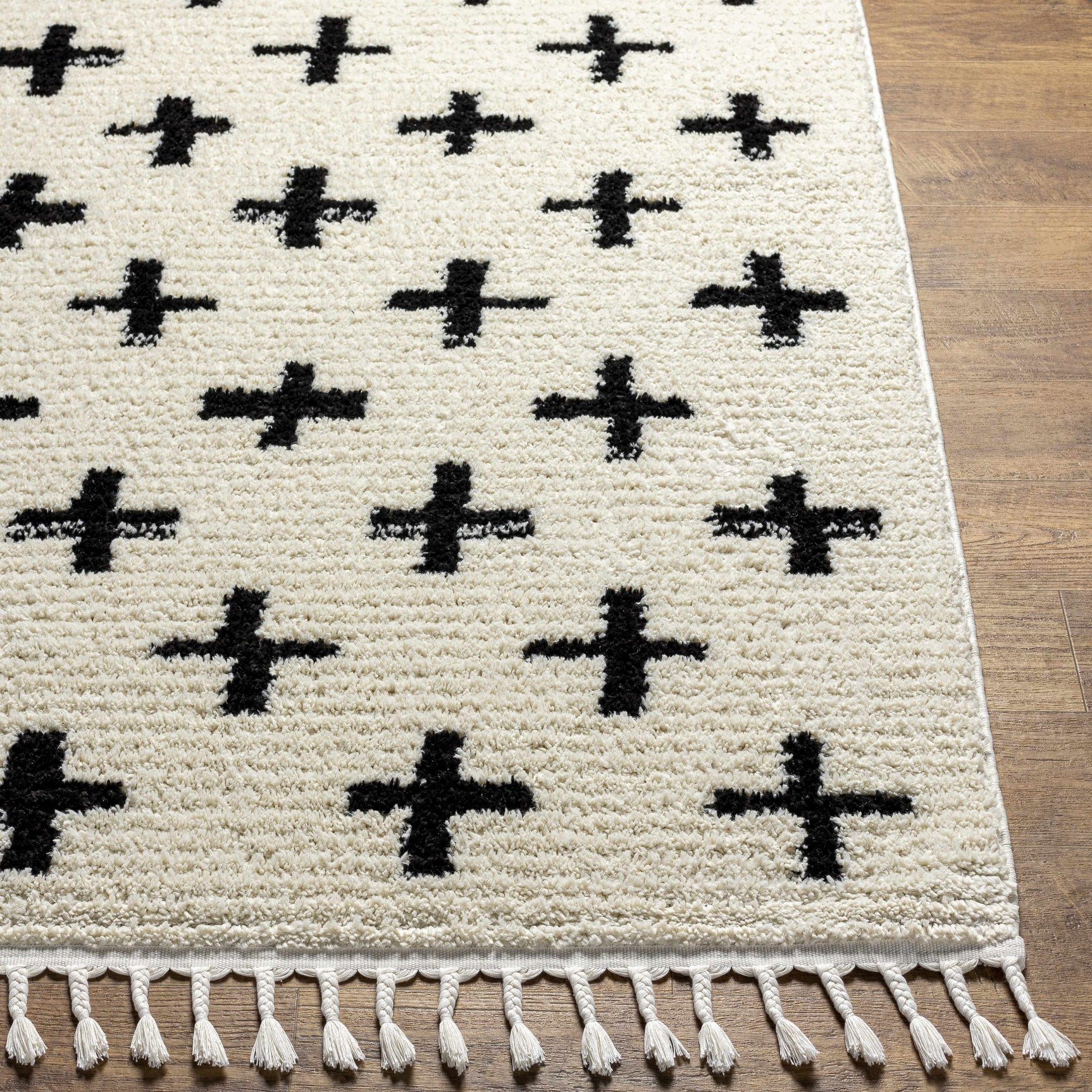 Anda Black on White Moroccan Plush Rug - Clearance