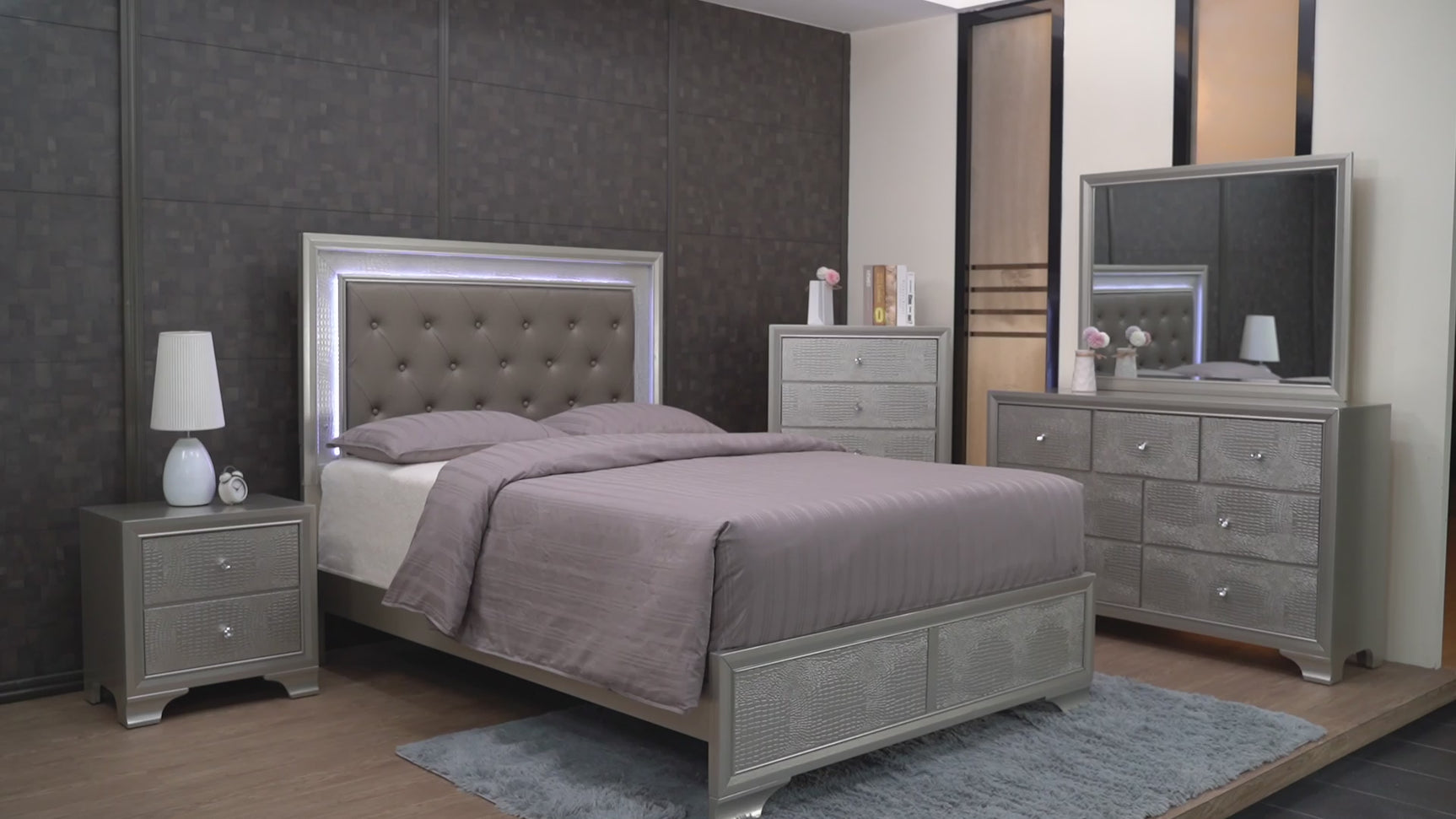 Lyssa Champagne LED Panel Youth Bedroom Set
