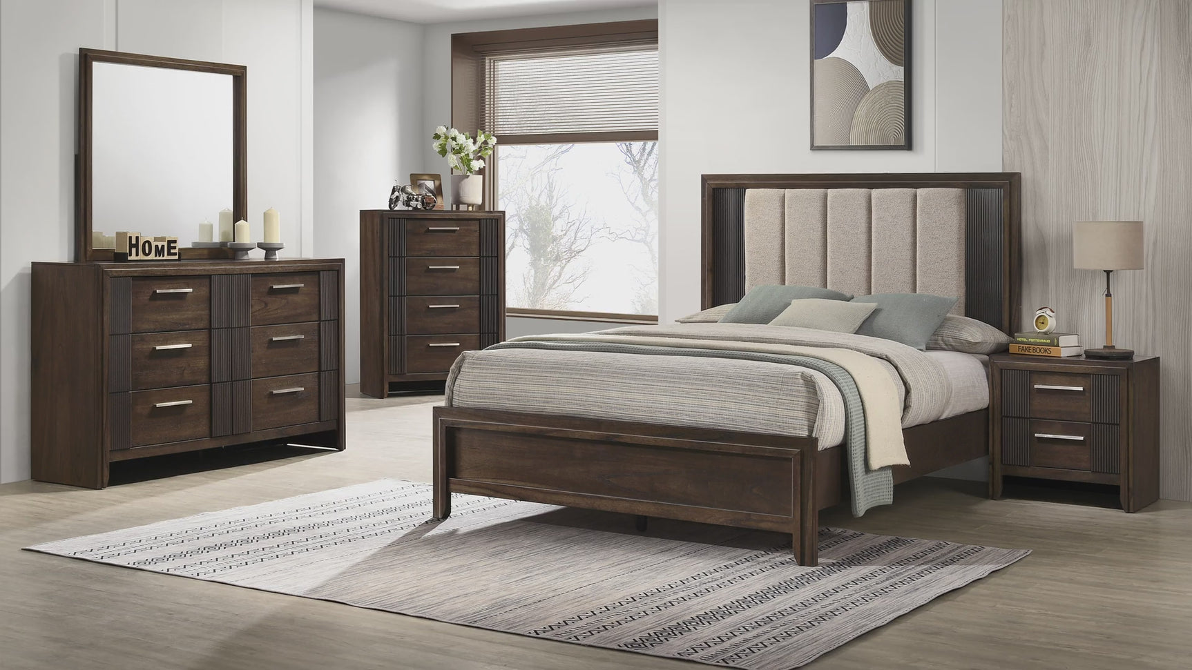 Carlton Brown Upholstered Panel Bedroom Set