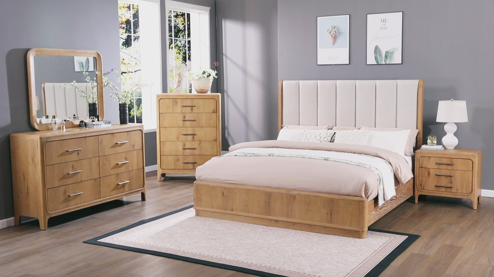 Westcott Cerused Natural Upholstered Panel Bedroom Set