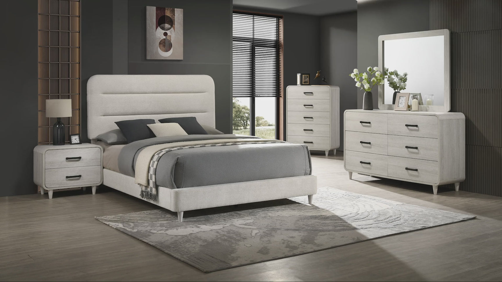 Nyomi White Upholstered Panel Bedroom Set