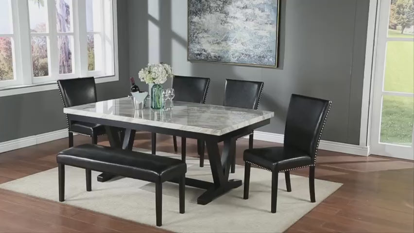 Tanner White Faux Carrara Marble & Black Dining Table