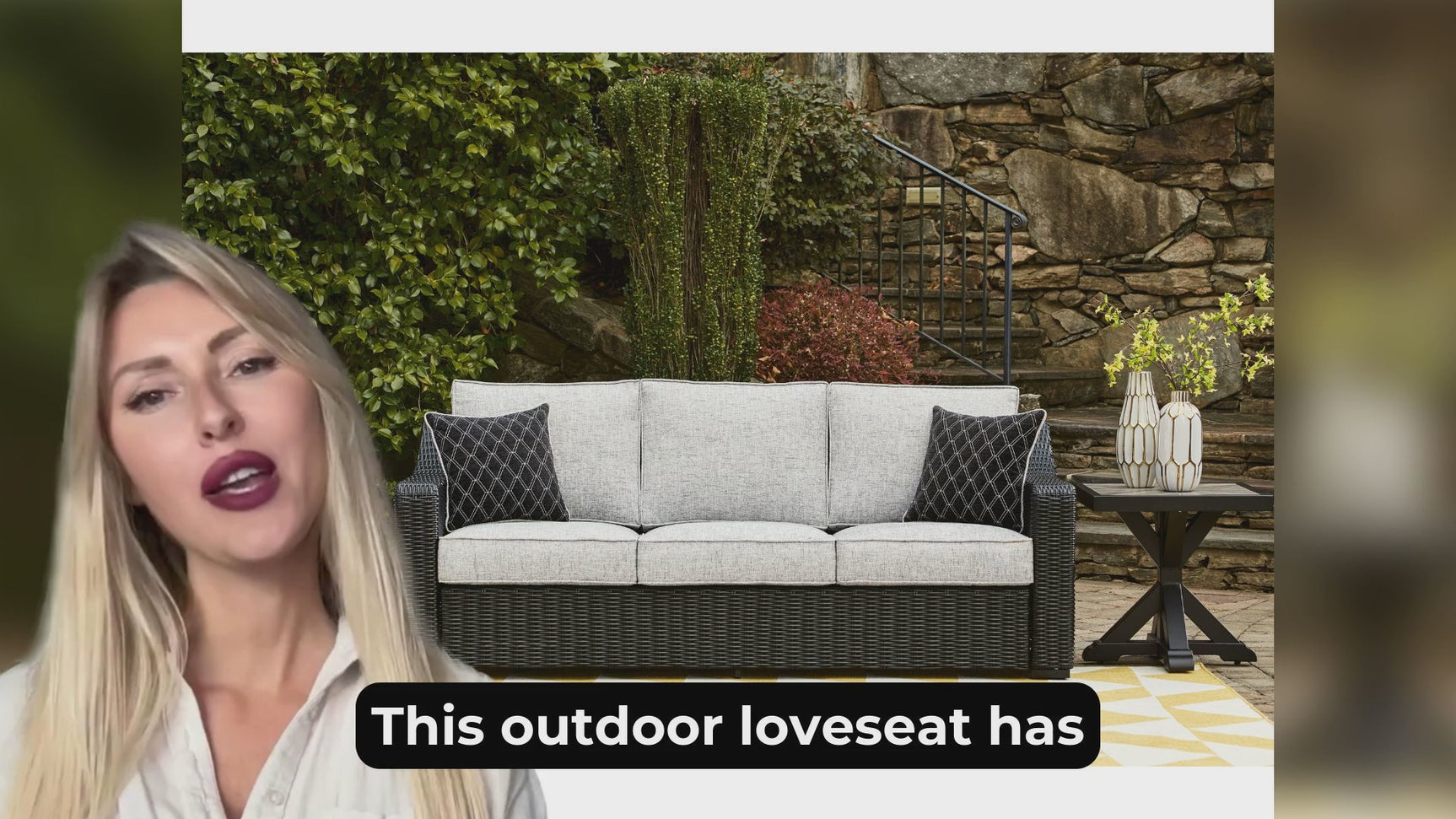 Beachcroft Black/Light Gray Outdoor Bench with Cushion