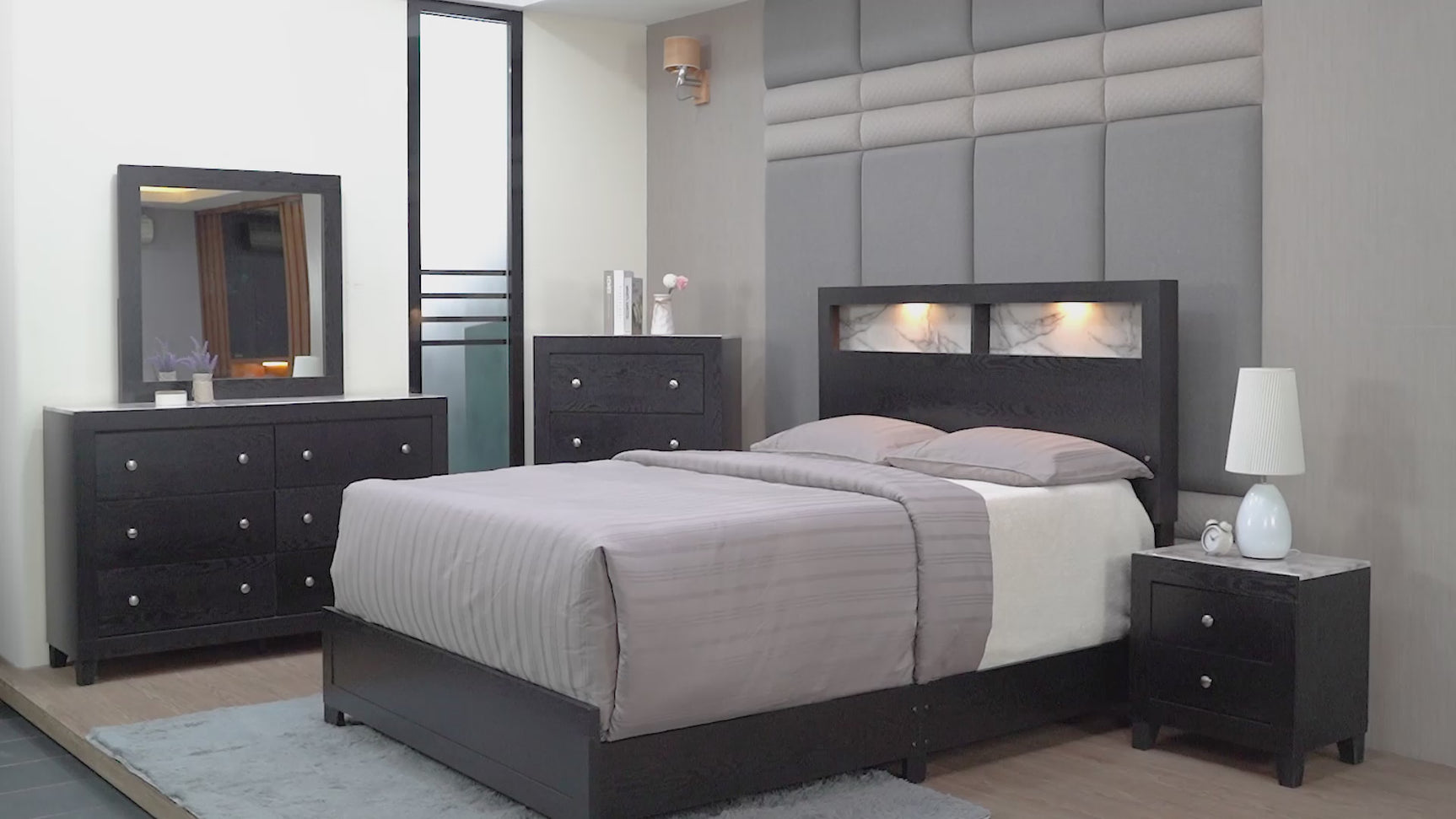 Cadence Black LED Panel Bedroom Set