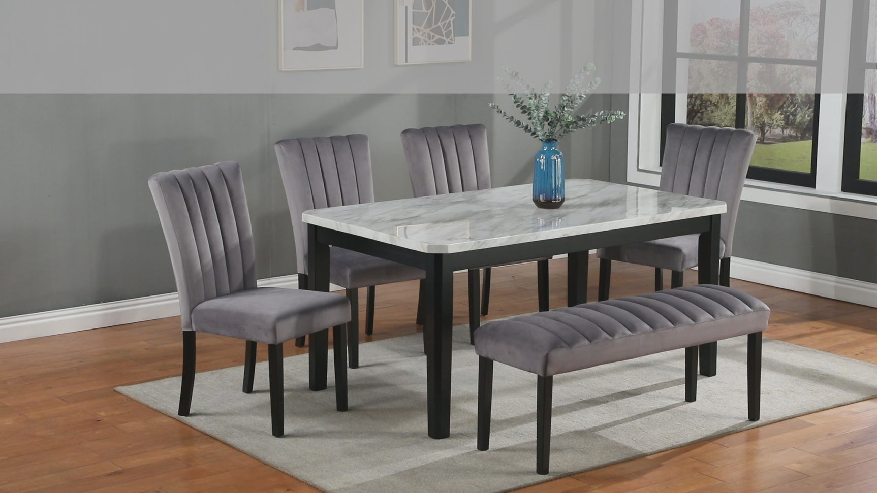 Pascal Gray/Black Faux Marble Top Dining Set