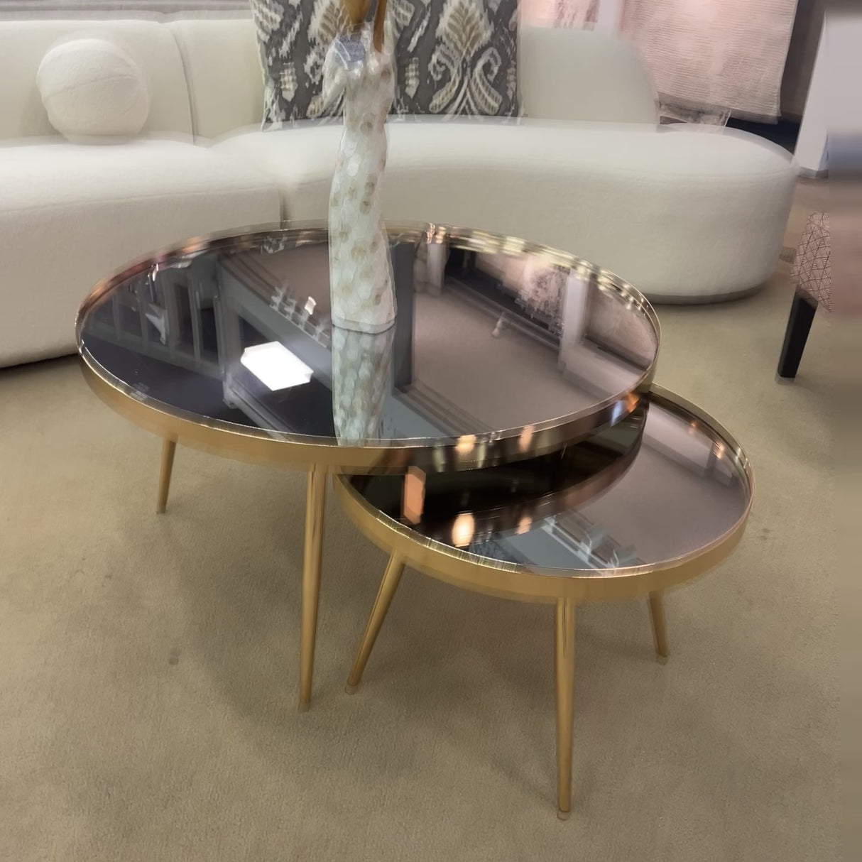 Kaelyn Mirror & Gold Nesting Coffee Table  / 2pc