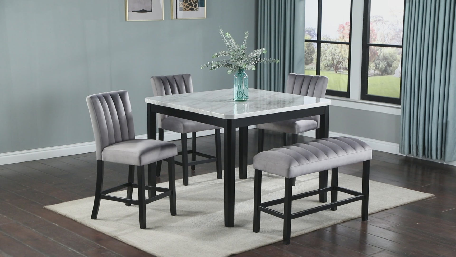 Pascal Gray/Black Faux Marble Top Counter Height Dining Set