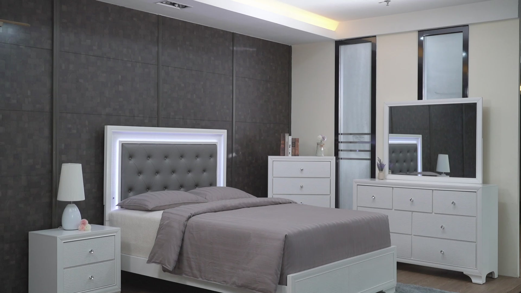 Lyssa Frost Queen LED Panel Bed