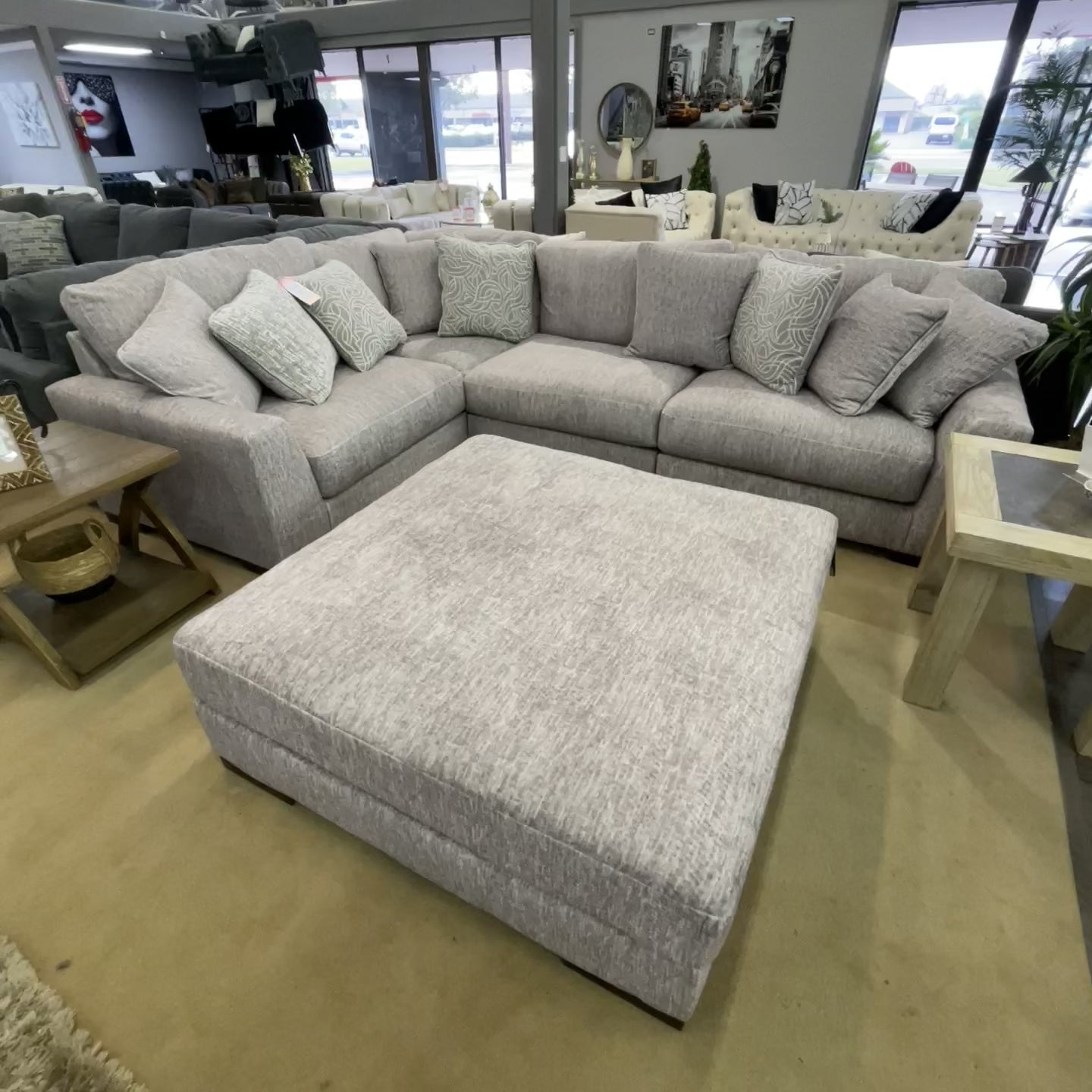 Regent Park Pewter 4pc Corner Sectional w/ Ottoman