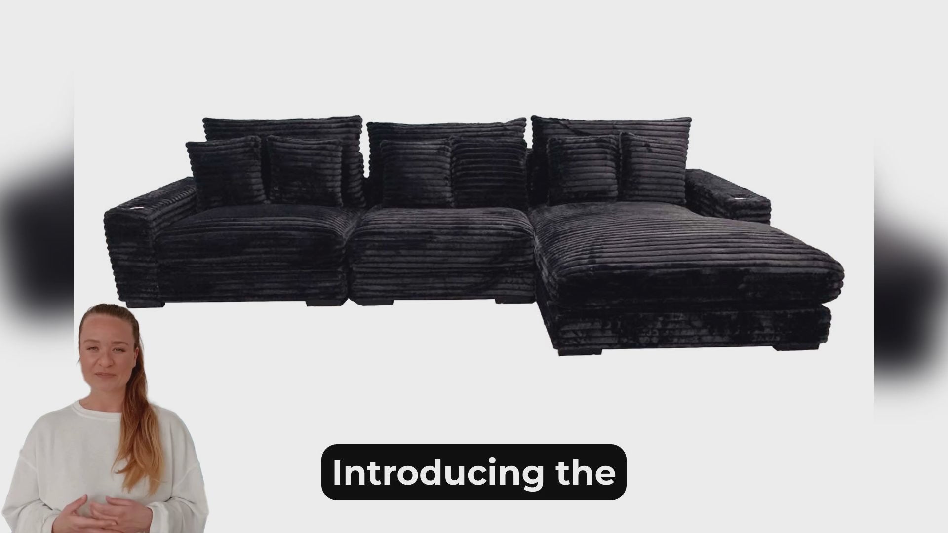Midnight-Madness ll Black Jumbo Corduroy 2pc Reversible Sectional