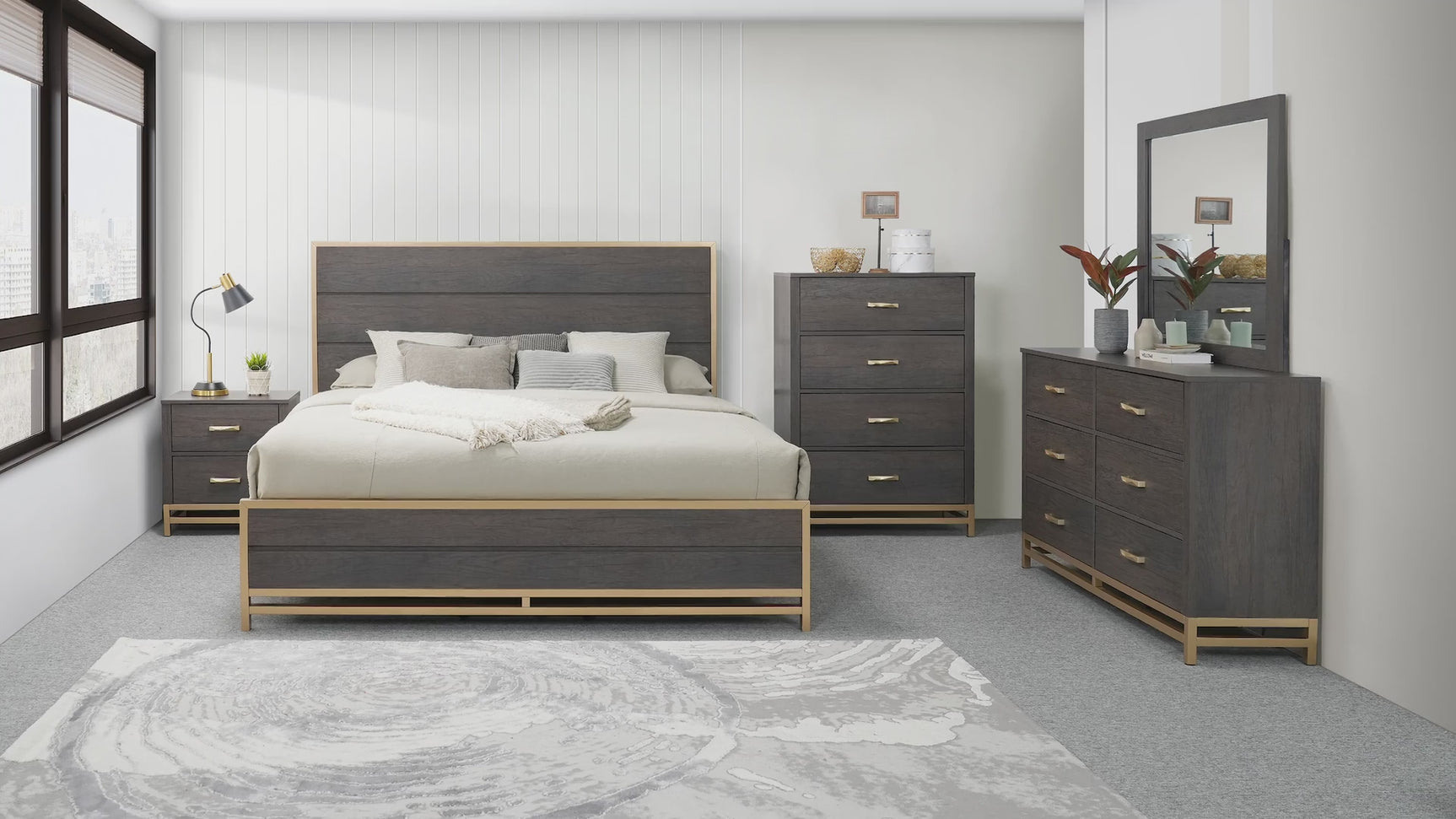 Trevor Brown/Gold Panel Bedroom Set