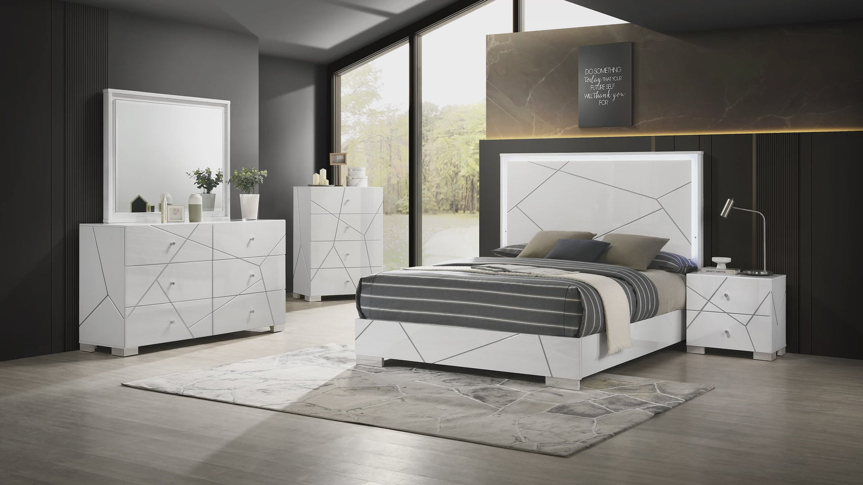 Ayla White LED Panel Bedroom Set