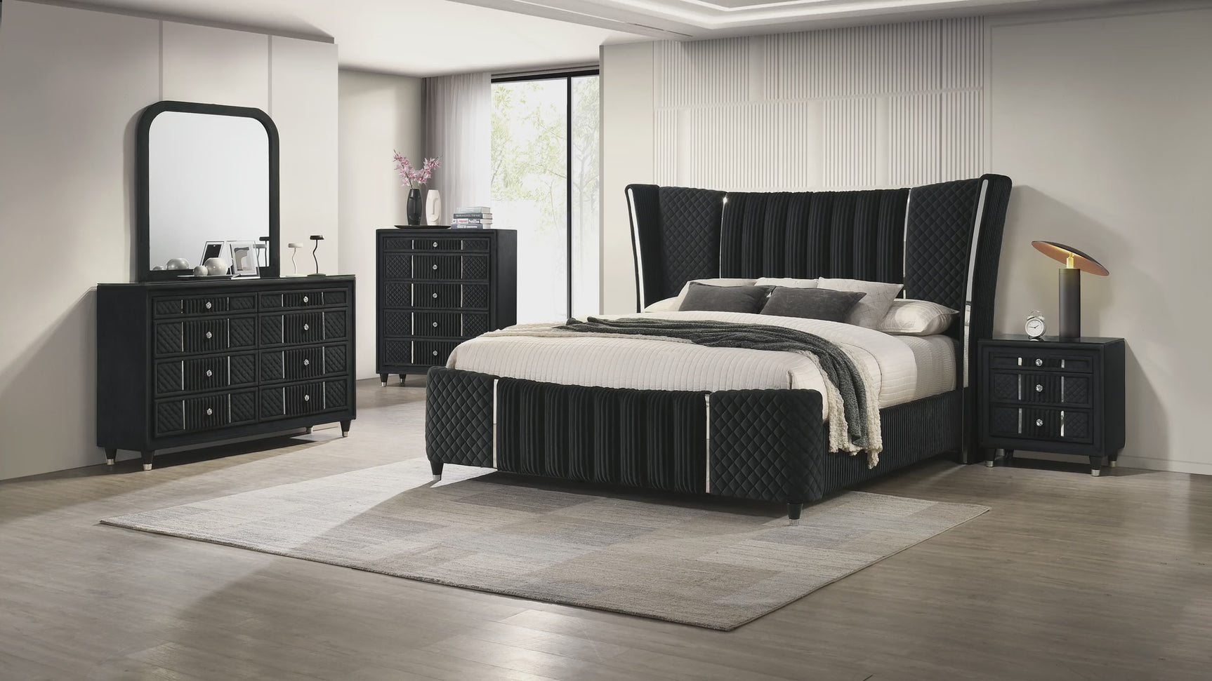 Armany Black Upholstered Queen Bed