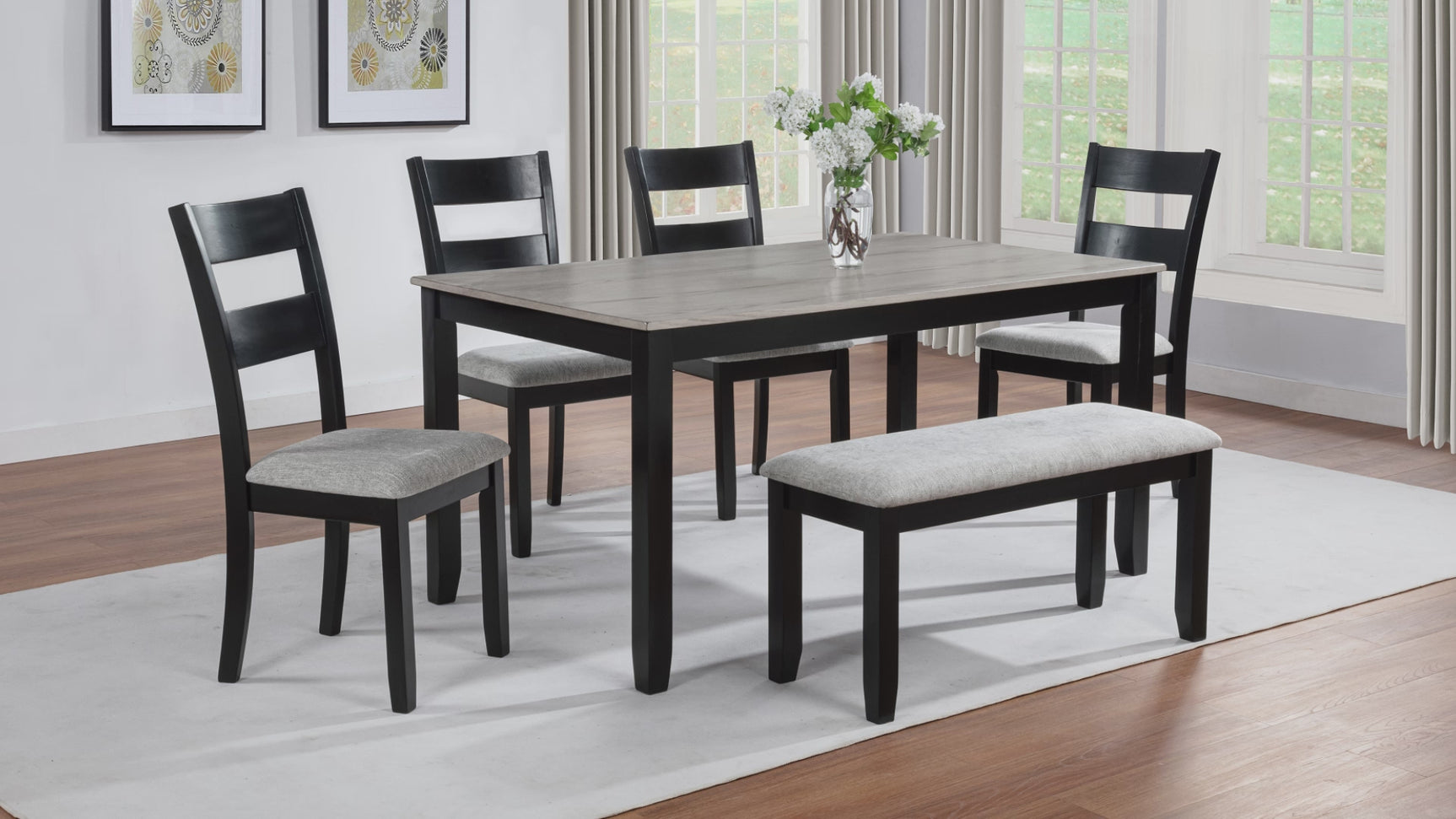 Lester Light Grey 6-Piece Dining Set w/ Bench