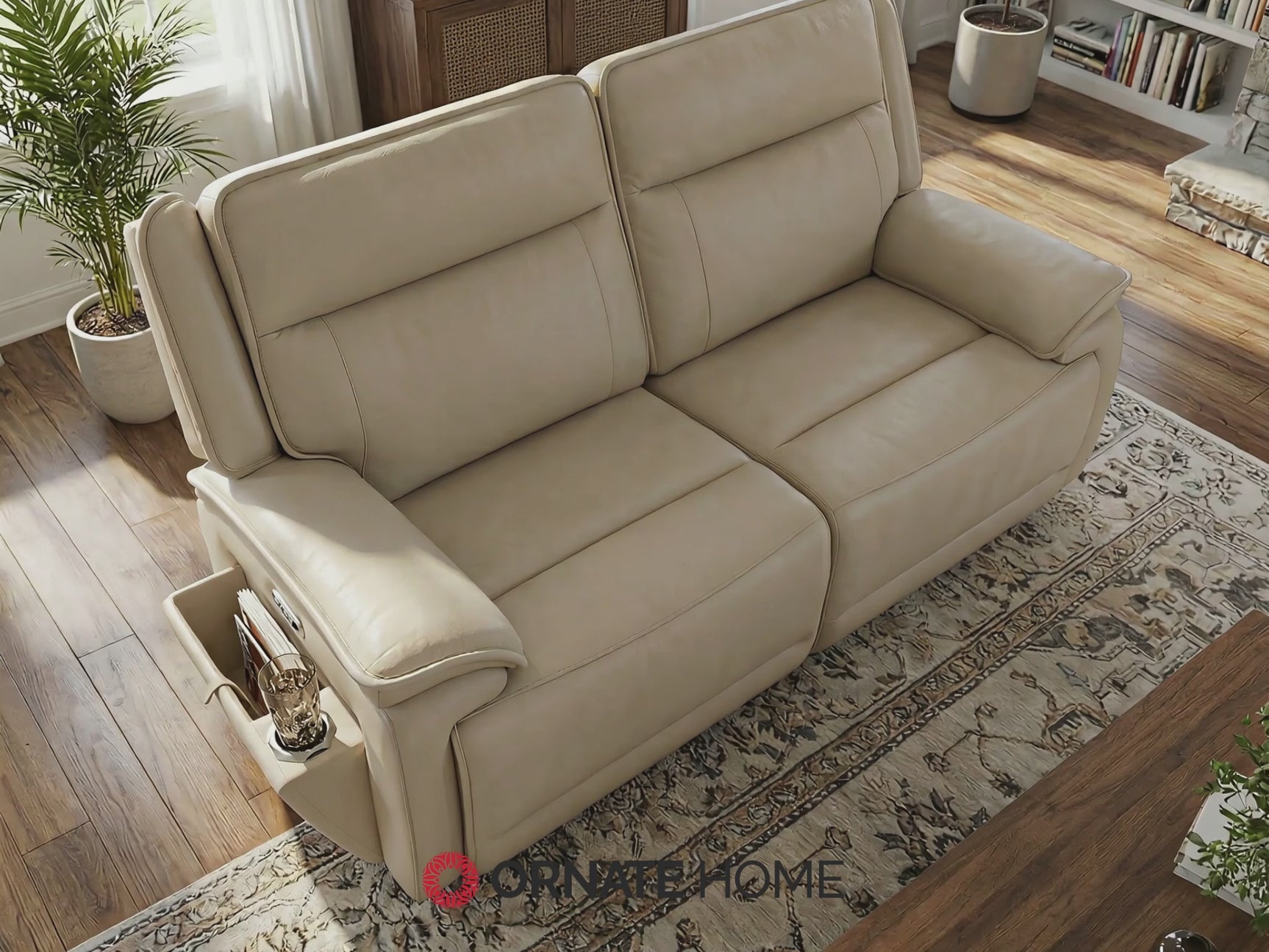Double Deal Almond 2-Piece Power Reclining Loveseat Sectional