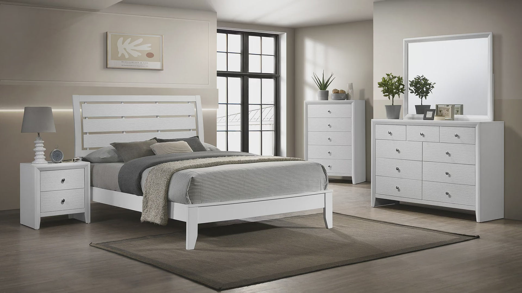 Evan White King Panel Bed