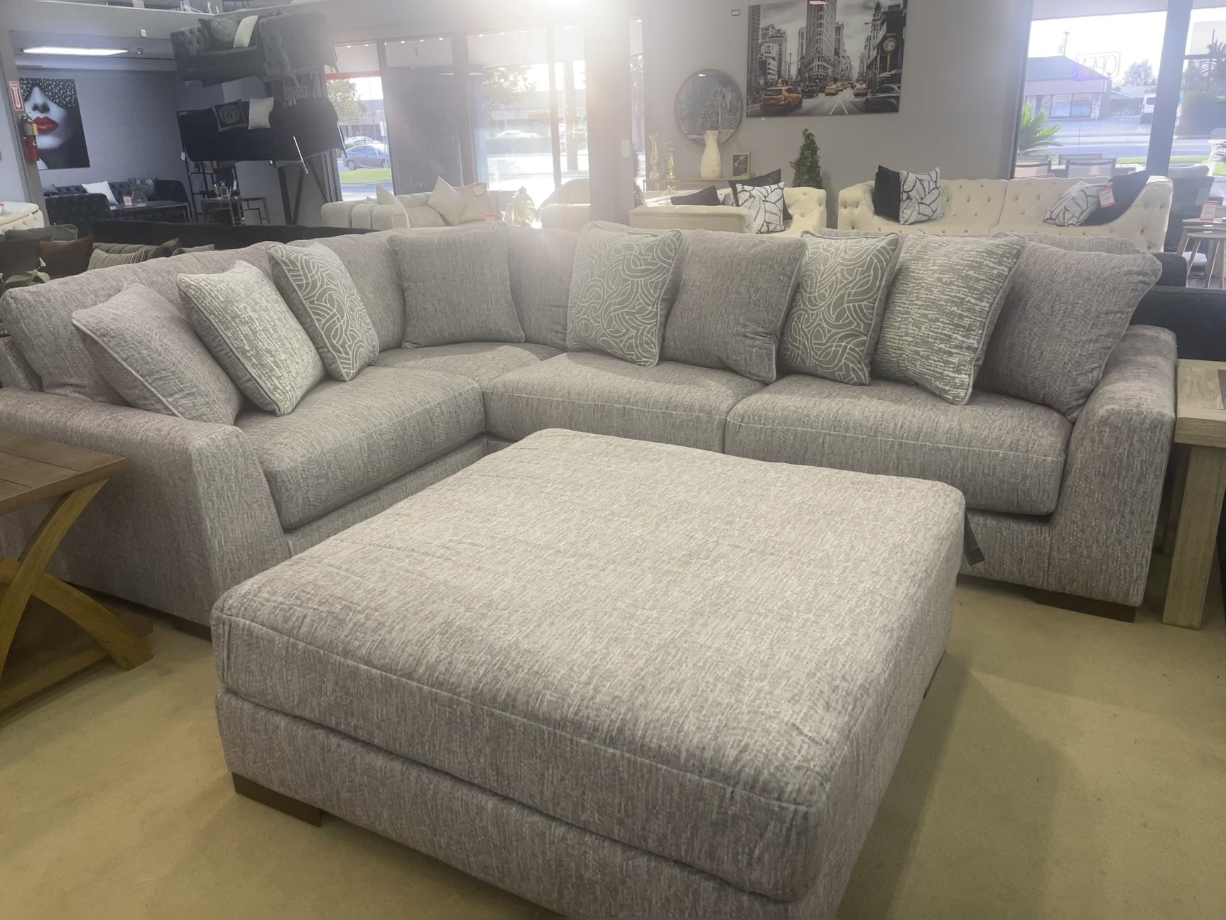 Regent Park Pewter 4pc Corner Sectional w/ Ottoman