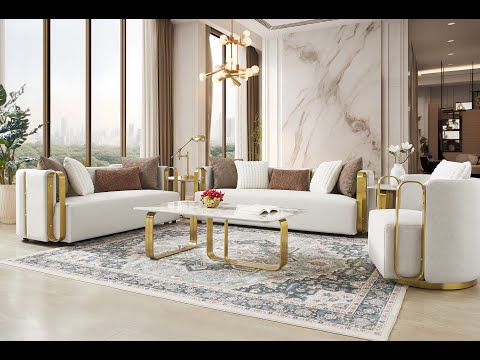 Azure Imperial White/Gold Sofa / HD-S3156