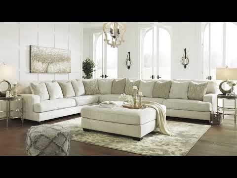 Rawcliffe Parchment 5-Piece Sectional and Oversized Ottoman (Online Special Price)