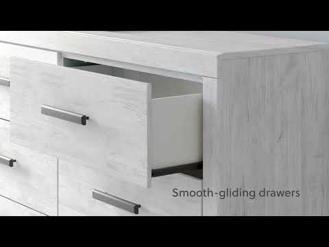 Cayboni Whitewash Queen Panel Bed, Dresser, Mirror, Chest and Nightstand