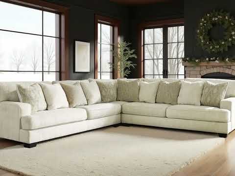 Rawcliffe Parchment 5-Piece Sectional and Oversized Ottoman