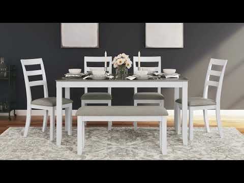 Stonehollow White & Gray Dining Room Set w/ Bench (Set of 6)