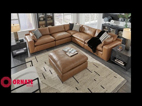 Emilia Caramel Leather 3pc Modular Sectional w/ Ottoman