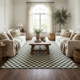 Kaysar Oil Green Checkered Washable Area Rug