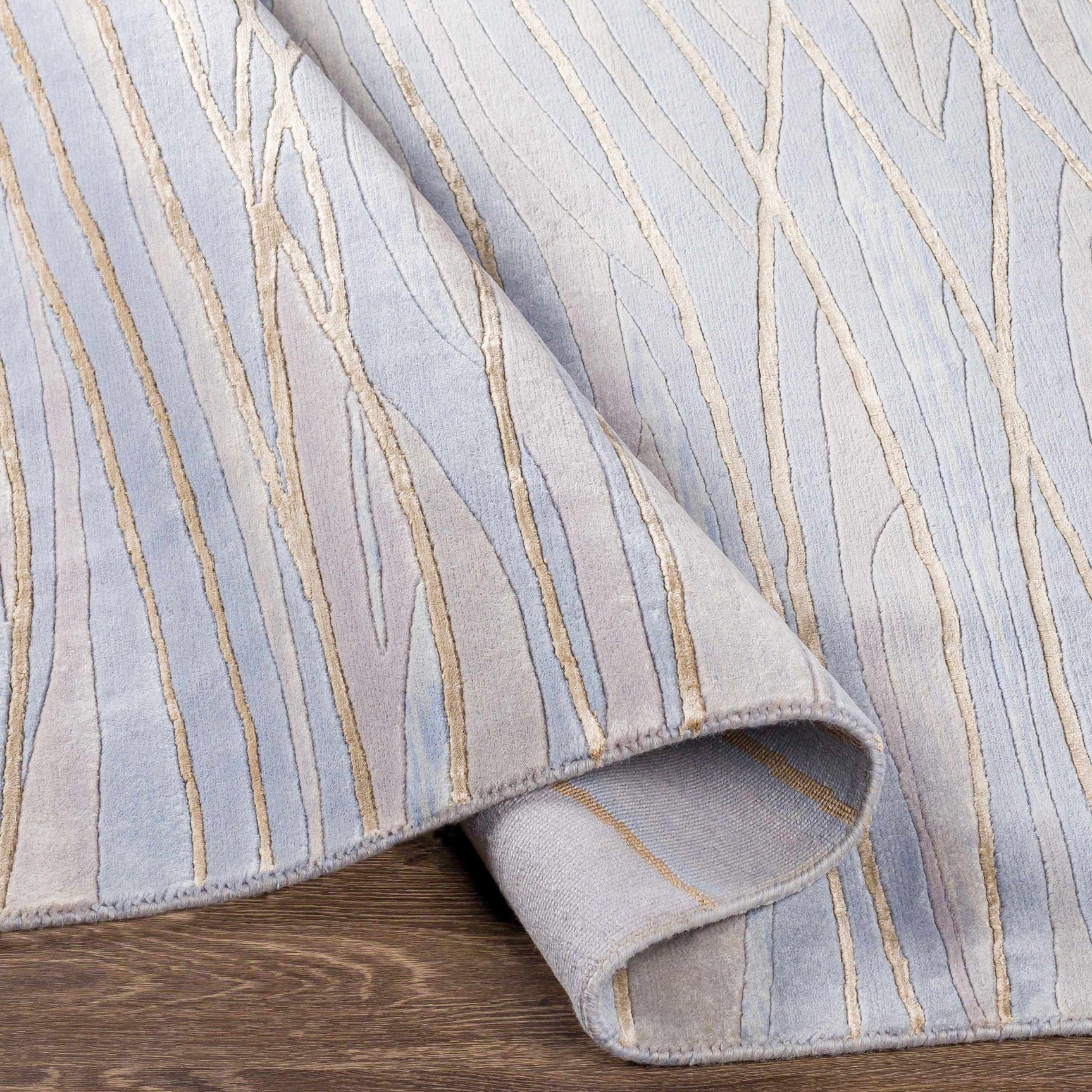 Sinai Light Blue Lined Wool/Viscose Rug - Clearance