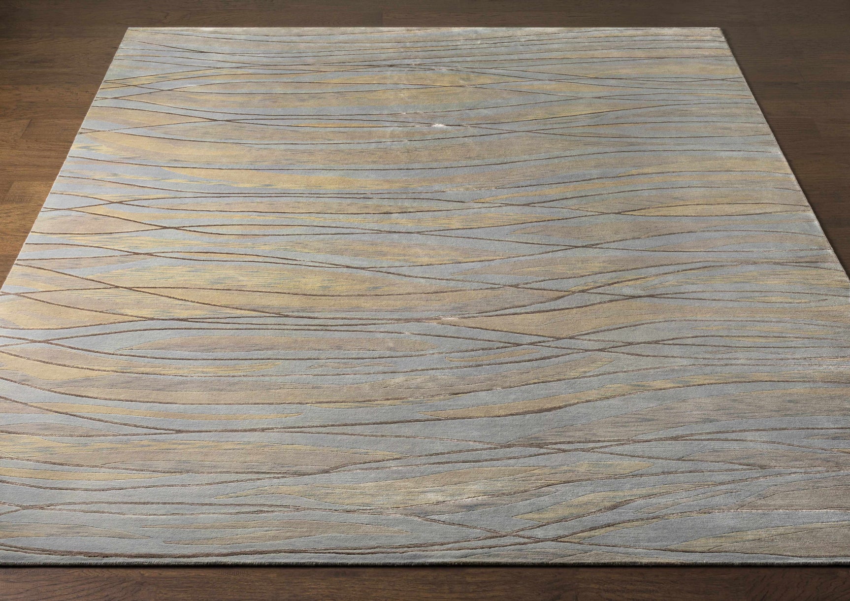 Sinai Light Blue Lined Wool/Viscose Rug - Clearance
