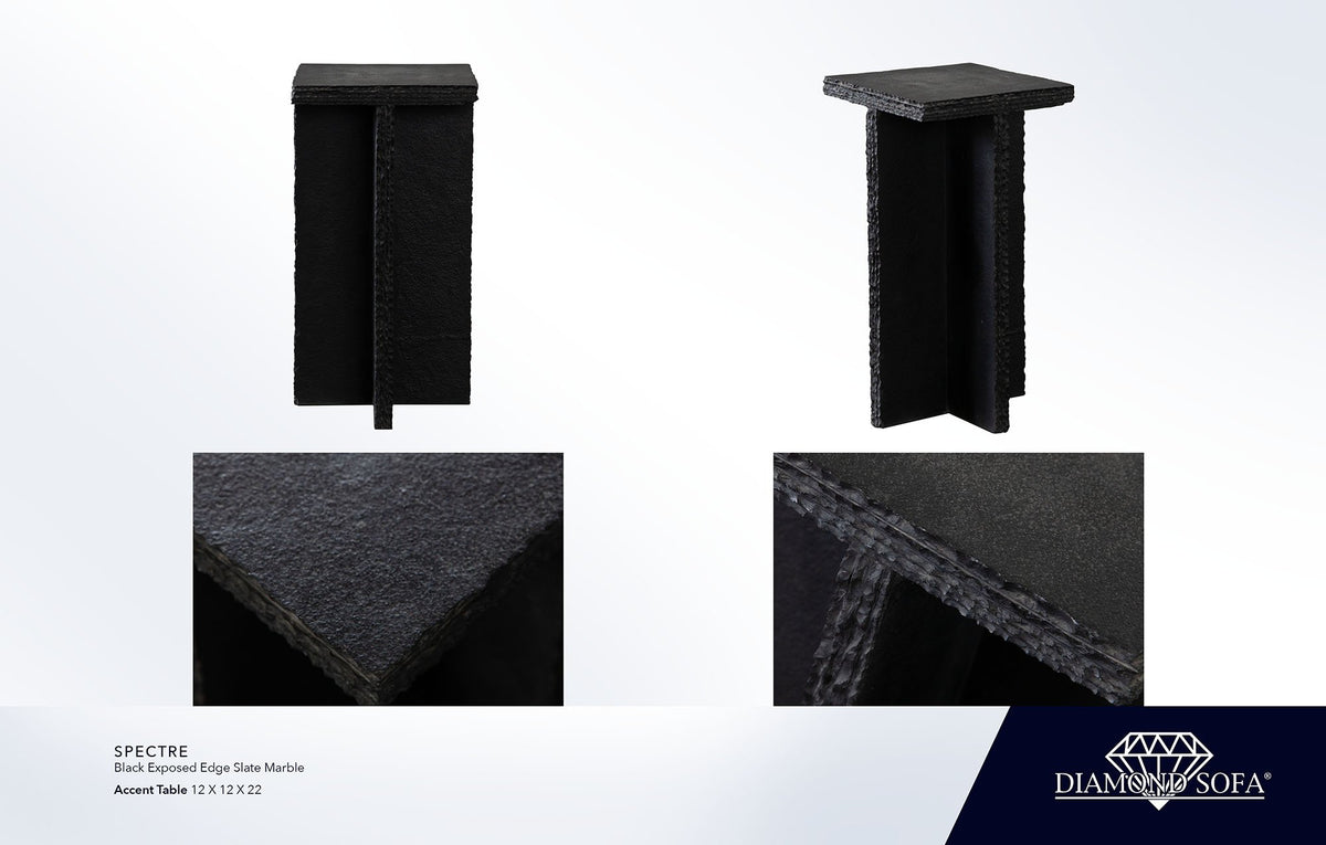 Spectre Black Slate Stone End Table - Ornate Home